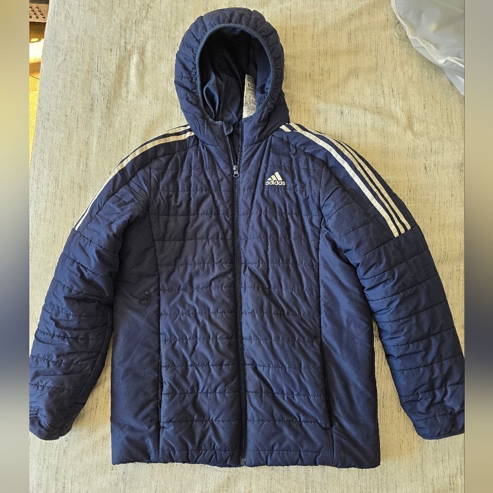 Adidas Dark Blue Quilted Jacket with White Accents